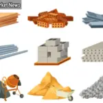 Modern house construction materials with concrete, wood, steel, and eco-friendly options