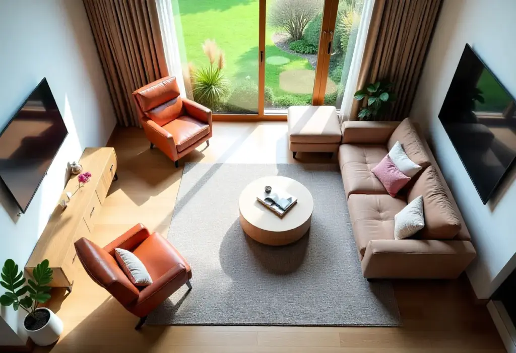 A cozy living room featuring a couch, a chair, and a table arranged for comfort and relaxation.