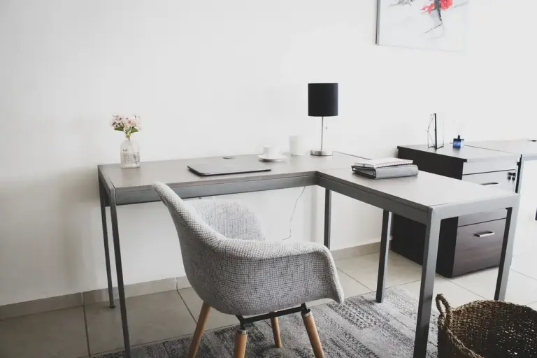 Transforming Your Home Office With Virtual Addresses Workspace featuring a desk, chair, and basket, associated with Virtual Addresses.