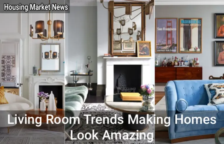 12 Living Room Trends Making Homes Look Amazing in 2025 A collage showcasing various living rooms, each featuring stylish blue furniture in diverse arrangements and designs