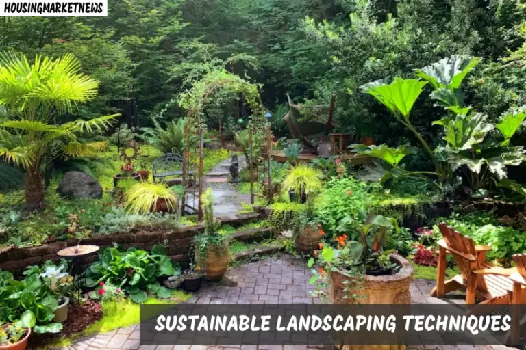Sustainable landscaping techniques shown with green potted plants
