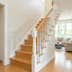 Wooden Stairs with White Railing