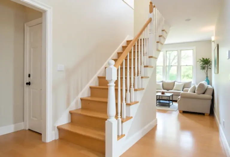 Wooden Stairs with White Railing