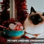 Cat near Christmas ornaments in a pet-safe Christmas setting