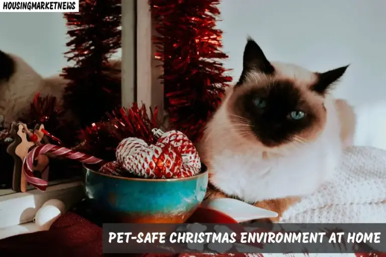 Cat near Christmas ornaments in a pet-safe Christmas setting