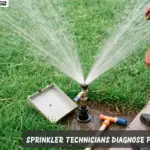 Sprinkler technician checking a lawn irrigation system.