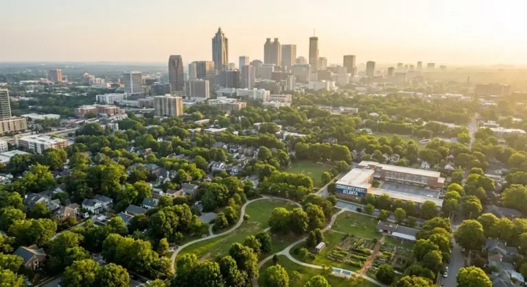 Neatlanta concept showing Atlanta skyline and surrounding neighborhoods