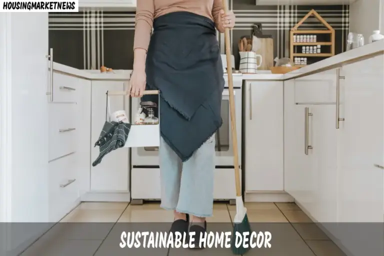 Woman cleaning kitchen with broom during pre-listing cleans before selling a home