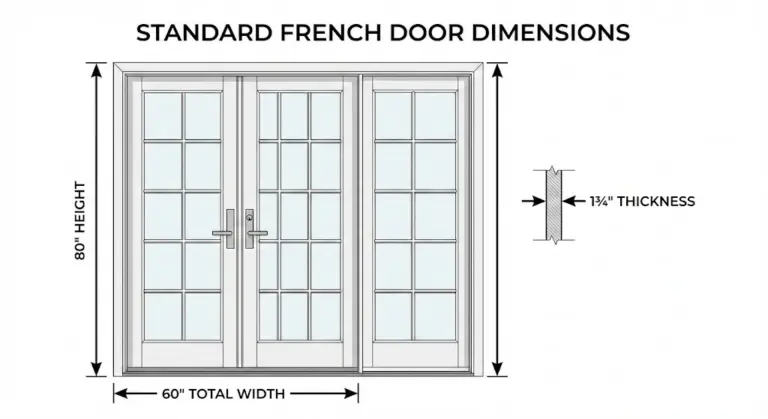 Standard Size of French Doors diagram showing 80-inch height, 60-inch width, and door thickness
