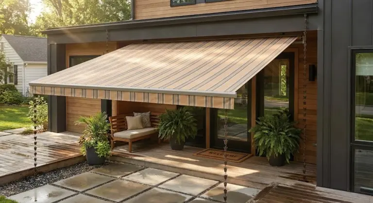 Front Porch Awning protecting the entrance from sun and rain.