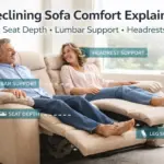Reclining sofa displayed with emphasis on its comfort and ergonomic design for ultimate relaxation.
