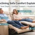 Reclining sofa displayed with emphasis on its comfort and ergonomic design for ultimate relaxation.