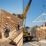 Rafters vs trusses side-by-side roof framing comparison during home construction