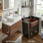 Different standard sink sizes for kitchen, bathroom, bar, and utility spaces in a modern home