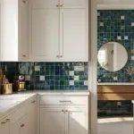 Moroccan Zellige tiles in a modern kitchen backsplash with handcrafted glossy texture