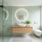 Small bathroom with stylish mosaic tiles creating a bright and spacious look