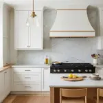 Close-up of a stove hood cover installed above a kitchen range