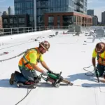 TPO roofing installation process on commercial flat roof