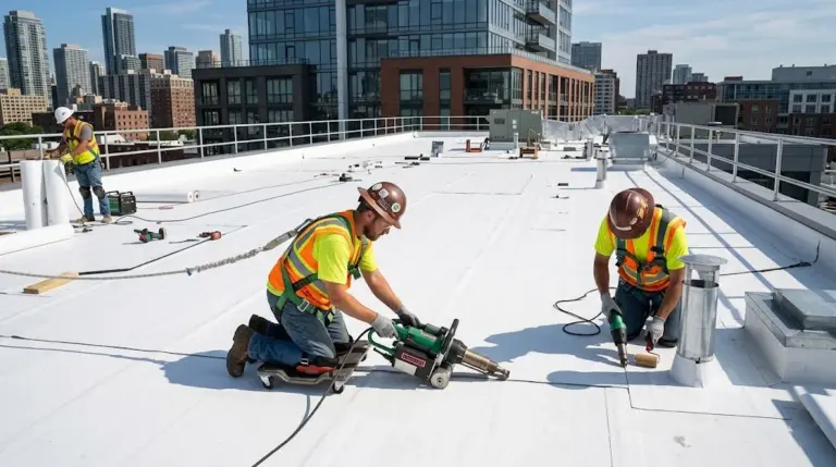 TPO roofing installation process on commercial flat roof