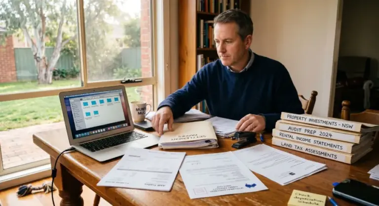 organized digital property records folders with invoices and tax documents