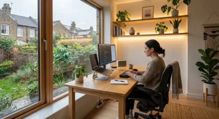 Home Office Design Ideas UK: Expert Tips for a Stylish and Efficient Workspace home office design ideas UK with oak desk and layered lighting