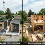 Prefab and stick-built construction methods side by side for ADU building