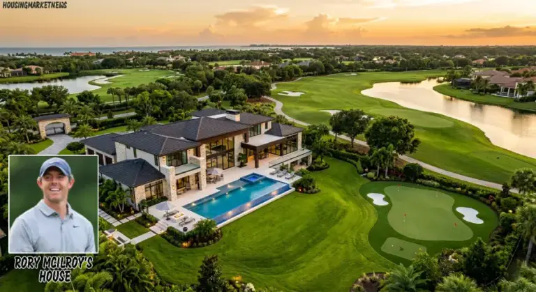 Rory McIlroy house aerial view showing infinity pool and putting green Florida
