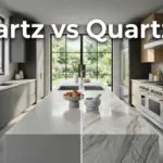 Quartz vs Quartzite countertop comparison in a modern kitchen