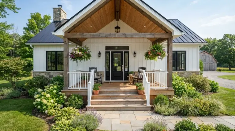 Wood Front Porch Ideas: A Complete Guide to Warm, Welcoming Entrances Beautiful wood front porch with exposed beams and seating