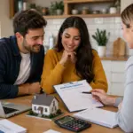 A couple discussing a mortgage overview with an adviser