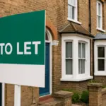A green To Let sign outside a terraced rental house in the UK
