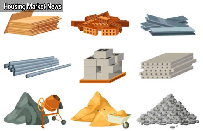 Modern house construction materials with concrete, wood, steel, and eco-friendly options